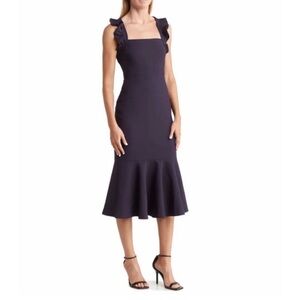 LIKELY Hara Ruffle Strap Midi Dress in Navy Blue - Size 0